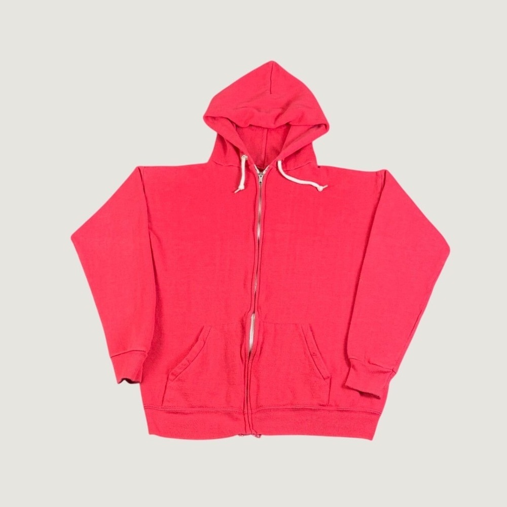 Vintage Blank Red Full Zip Hoodie Sweatshirt Metal YKK Zipper Small 70s